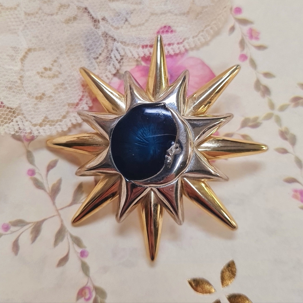 Vintage Laura Conrad Sun and Moon Brooch